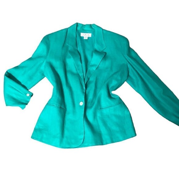 Talbots Petite Collection Sz 10 Linen Blazer Jacket Teal/Blue-Green 69N - Picture 5 of 7